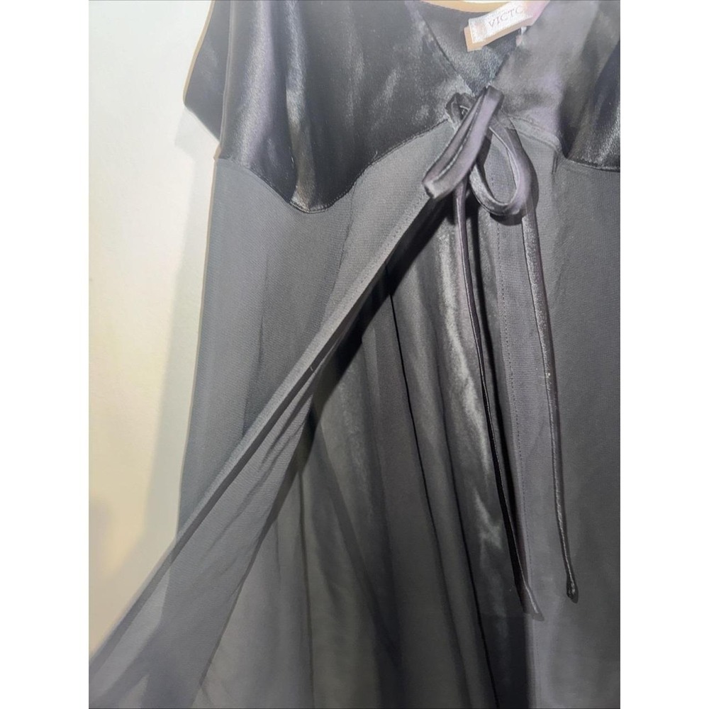 Vintage Victoria's Secret Black Satin Sheer Babydoll Slip Dress Medium Tie Front - Picture 3 of 8